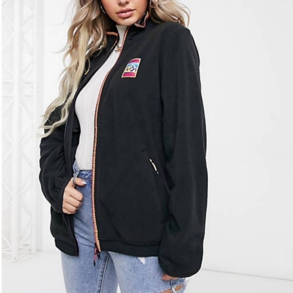 Adidas Originals Adiplore Black Graphic Logo Fleece Zip Up Jacket